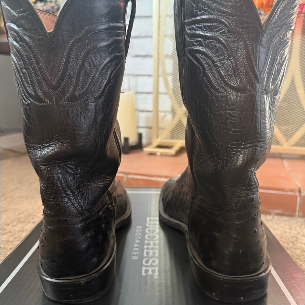 Used Lucchese black ostrich roper style boots - Picture 4 of 15